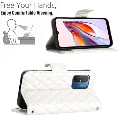 YB Imprinting Series-8 for Xiaomi Redmi 12C 4G / Poco C55 4G Cell Phone Cases Rhombus Imprinted Cover with Wrist Strap