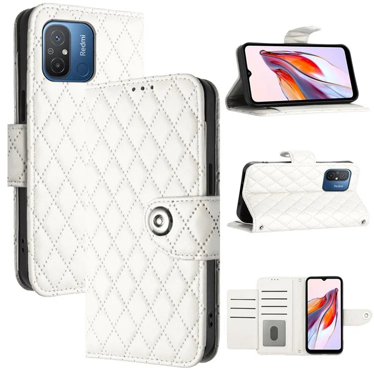 YB Imprinting Series-8 for Xiaomi Redmi 12C 4G / Poco C55 4G Cell Phone Cases Rhombus Imprinted Cover with Wrist Strap