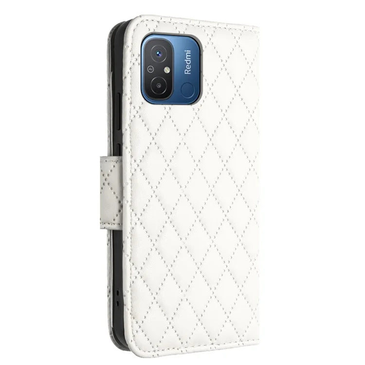 YB Imprinting Series-8 for Xiaomi Redmi 12C 4G / Poco C55 4G Cell Phone Cases Rhombus Imprinted Cover with Wrist Strap