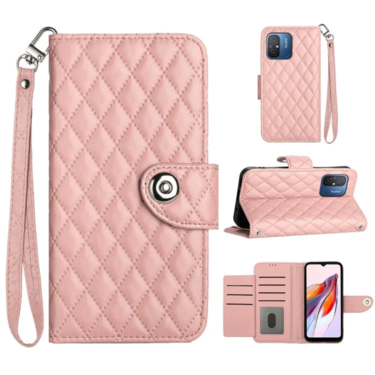 YB Imprinting Series-8 for Xiaomi Redmi 12C 4G / Poco C55 4G Cell Phone Cases Rhombus Imprinted Cover with Wrist Strap