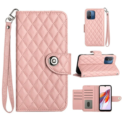 YB Imprinting Series-8 for Xiaomi Redmi 12C 4G / Poco C55 4G Cell Phone Cases Rhombus Imprinted Cover with Wrist Strap