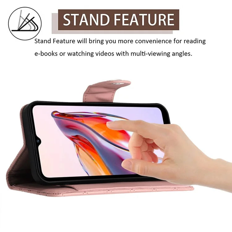 YB Imprinting Series-8 for Xiaomi Redmi 12C 4G / Poco C55 4G Cell Phone Cases Rhombus Imprinted Cover with Wrist Strap