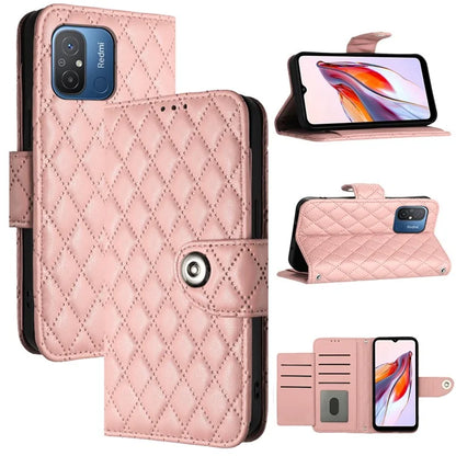 YB Imprinting Series-8 for Xiaomi Redmi 12C 4G / Poco C55 4G Cell Phone Cases Rhombus Imprinted Cover with Wrist Strap