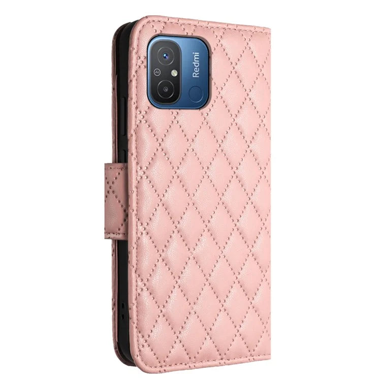 YB Imprinting Series-8 for Xiaomi Redmi 12C 4G / Poco C55 4G Cell Phone Cases Rhombus Imprinted Cover with Wrist Strap
