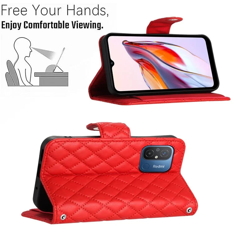 YB Imprinting Series-8 for Xiaomi Redmi 12C 4G / Poco C55 4G Cell Phone Cases Rhombus Imprinted Cover with Wrist Strap