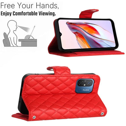 YB Imprinting Series-8 for Xiaomi Redmi 12C 4G / Poco C55 4G Cell Phone Cases Rhombus Imprinted Cover with Wrist Strap