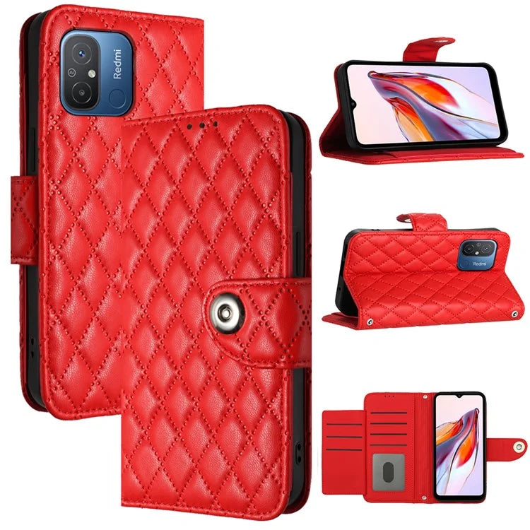 YB Imprinting Series-8 for Xiaomi Redmi 12C 4G / Poco C55 4G Cell Phone Cases Rhombus Imprinted Cover with Wrist Strap