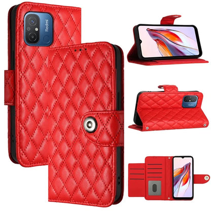YB Imprinting Series-8 for Xiaomi Redmi 12C 4G / Poco C55 4G Cell Phone Cases Rhombus Imprinted Cover with Wrist Strap