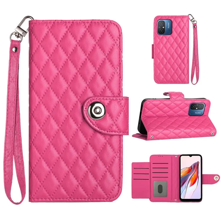 YB Imprinting Series-8 for Xiaomi Redmi 12C 4G / Poco C55 4G Cell Phone Cases Rhombus Imprinted Cover with Wrist Strap