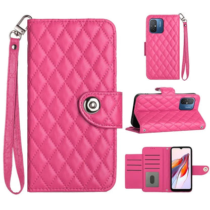 YB Imprinting Series-8 for Xiaomi Redmi 12C 4G / Poco C55 4G Cell Phone Cases Rhombus Imprinted Cover with Wrist Strap