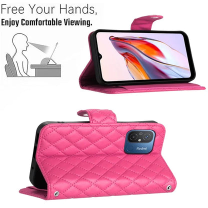 YB Imprinting Series-8 for Xiaomi Redmi 12C 4G / Poco C55 4G Cell Phone Cases Rhombus Imprinted Cover with Wrist Strap