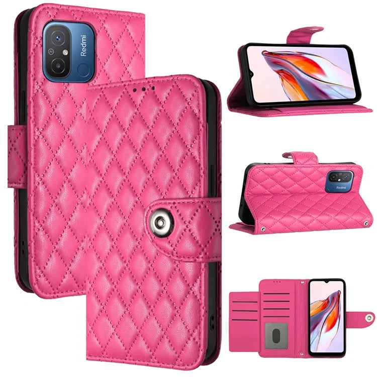 YB Imprinting Series-8 for Xiaomi Redmi 12C 4G / Poco C55 4G Cell Phone Cases Rhombus Imprinted Cover with Wrist Strap