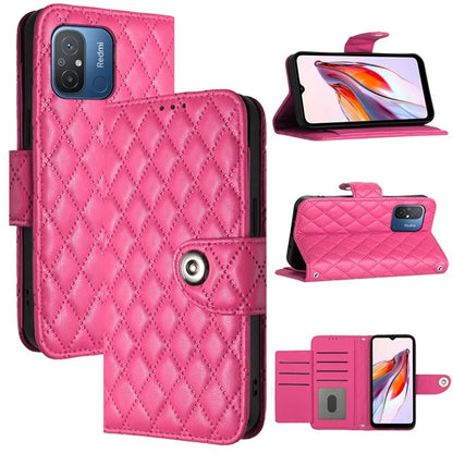 YB Imprinting Series-8 for Xiaomi Redmi 12C 4G / Poco C55 4G Cell Phone Cases Rhombus Imprinted Cover with Wrist Strap