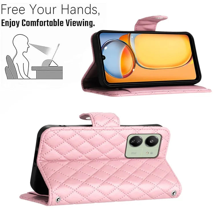 YB Imprinting Series-8 for Xiaomi Redmi 13C 4G / Poco C65 4G Case Rhombus Wallet Smart Phone Protector