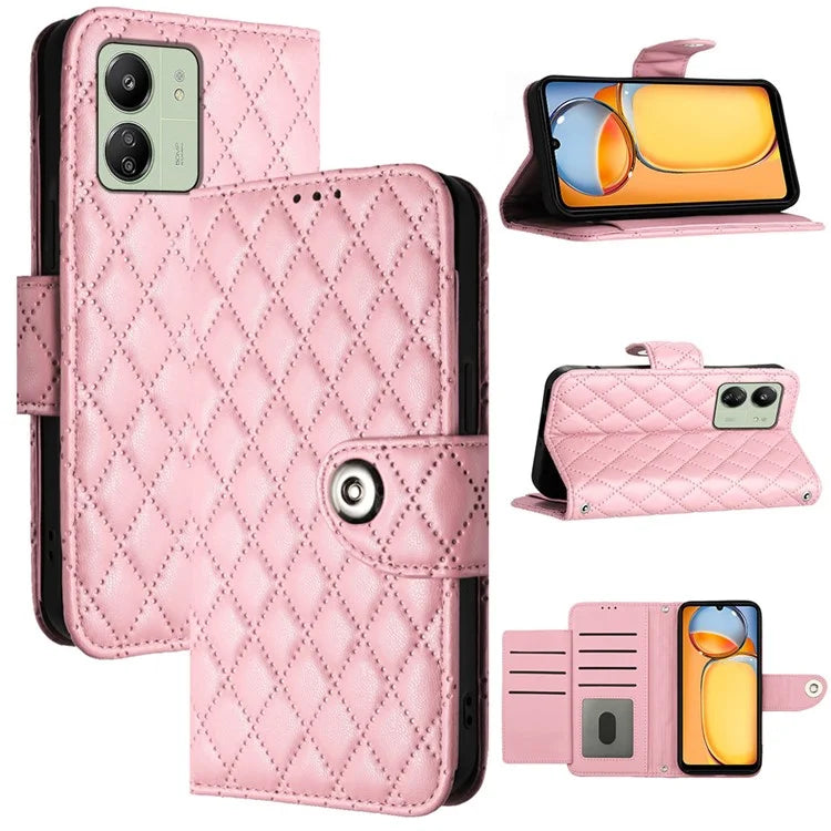 YB Imprinting Series-8 for Xiaomi Redmi 13C 4G / Poco C65 4G Case Rhombus Wallet Smart Phone Protector