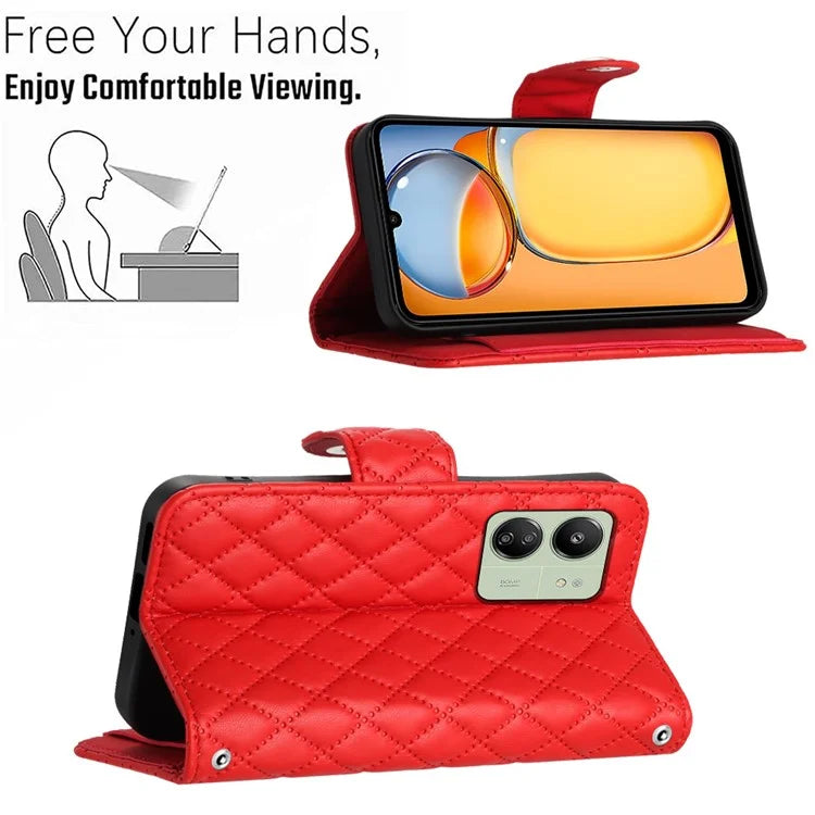 YB Imprinting Series-8 for Xiaomi Redmi 13C 4G / Poco C65 4G Case Rhombus Wallet Smart Phone Protector