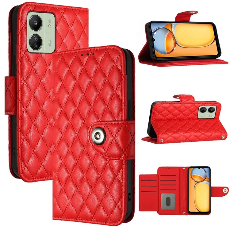 YB Imprinting Series-8 for Xiaomi Redmi 13C 4G / Poco C65 4G Case Rhombus Wallet Smart Phone Protector