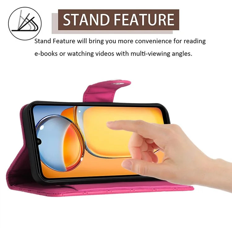 YB Imprinting Series-8 for Xiaomi Redmi 13C 4G / Poco C65 4G Case Rhombus Wallet Smart Phone Protector