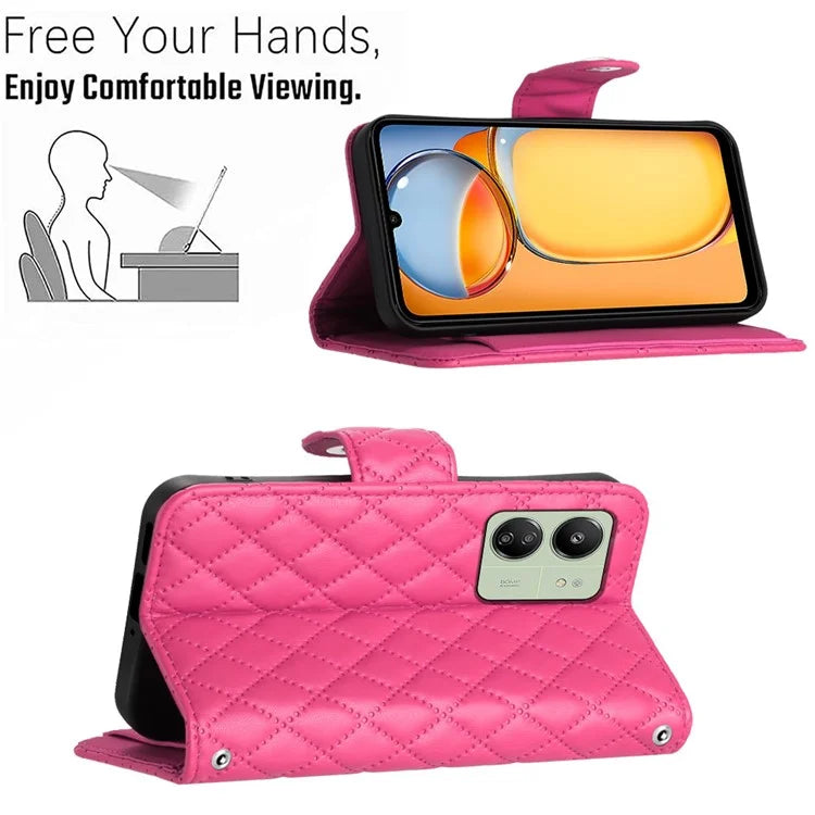 YB Imprinting Series-8 for Xiaomi Redmi 13C 4G / Poco C65 4G Case Rhombus Wallet Smart Phone Protector