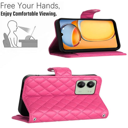 YB Imprinting Series-8 for Xiaomi Redmi 13C 4G / Poco C65 4G Case Rhombus Wallet Smart Phone Protector