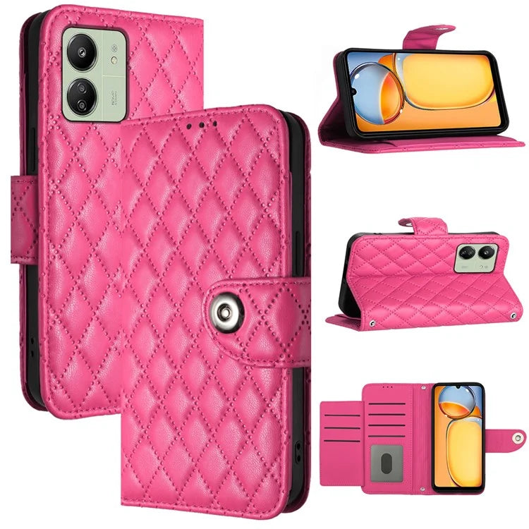 YB Imprinting Series-8 for Xiaomi Redmi 13C 4G / Poco C65 4G Case Rhombus Wallet Smart Phone Protector