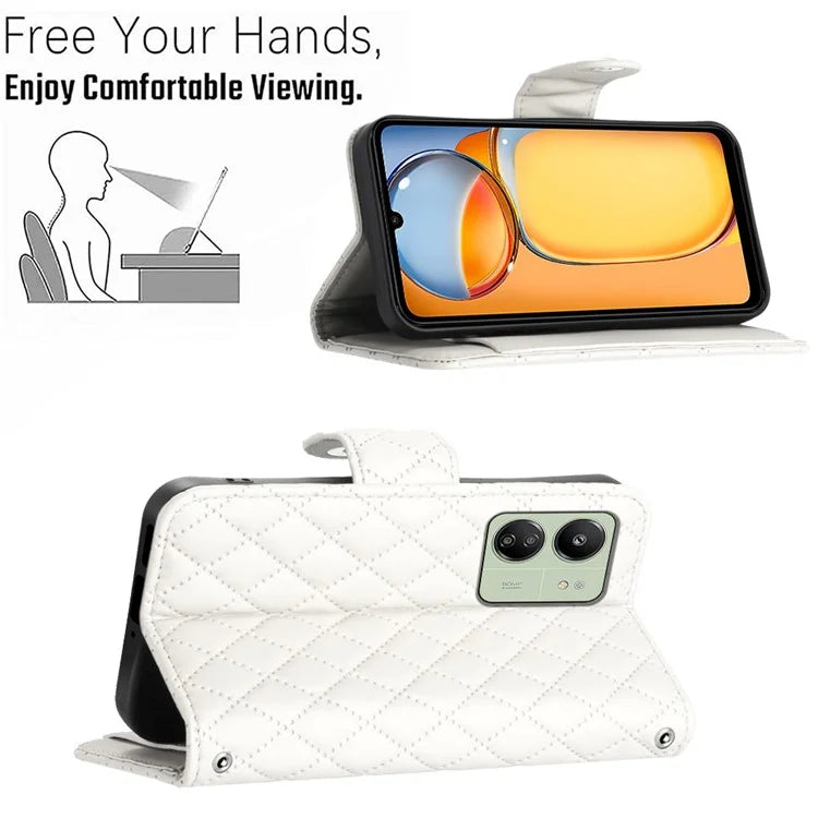 YB Imprinting Series-8 for Xiaomi Redmi 13C 4G / Poco C65 4G Case Rhombus Wallet Smart Phone Protector