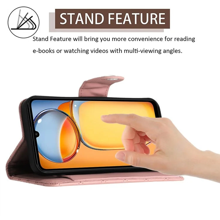 YB Imprinting Series-8 for Xiaomi Redmi 13C 4G / Poco C65 4G Case Rhombus Wallet Smart Phone Protector