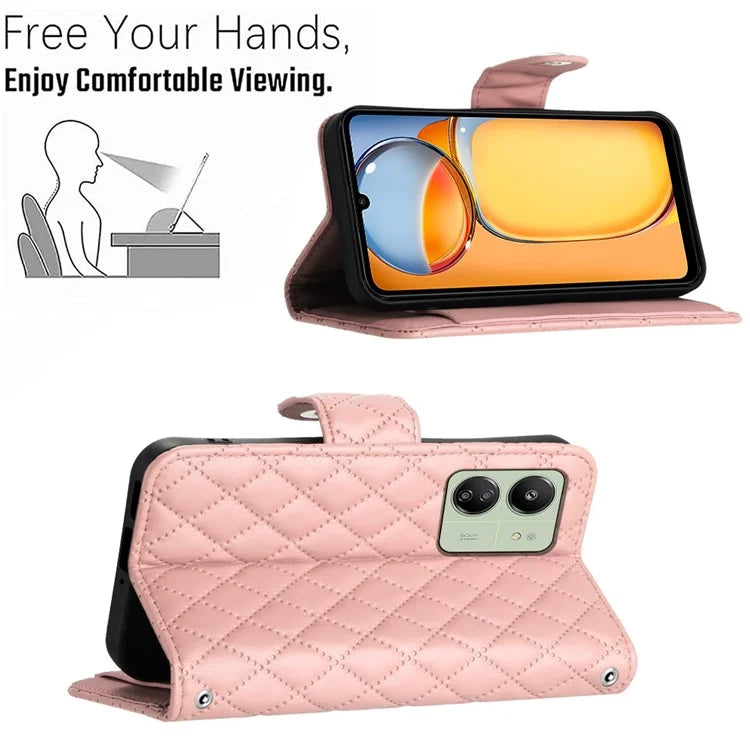 YB Imprinting Series-8 for Xiaomi Redmi 13C 4G / Poco C65 4G Case Rhombus Wallet Smart Phone Protector