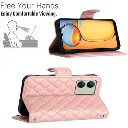 YB Imprinting Series-8 for Xiaomi Redmi 13C 4G / Poco C65 4G Case Rhombus Wallet Smart Phone Protector
