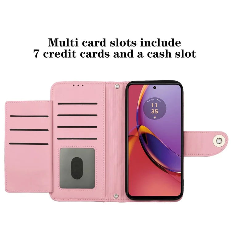 YB Imprinting Series-8 for Motorola Moto G84 5G Magnetic Phone Case Wallet Anti-scratch Cover with 7 Card Slots