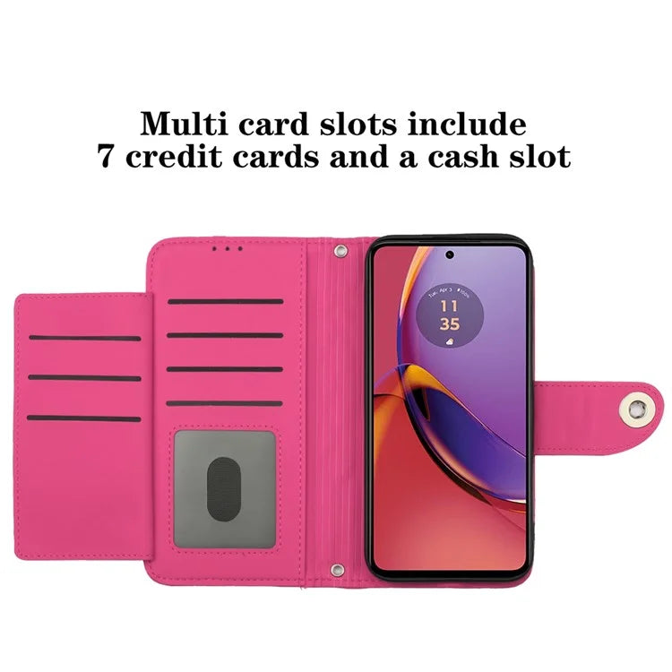 YB Imprinting Series-8 for Motorola Moto G84 5G Magnetic Phone Case Wallet Anti-scratch Cover with 7 Card Slots