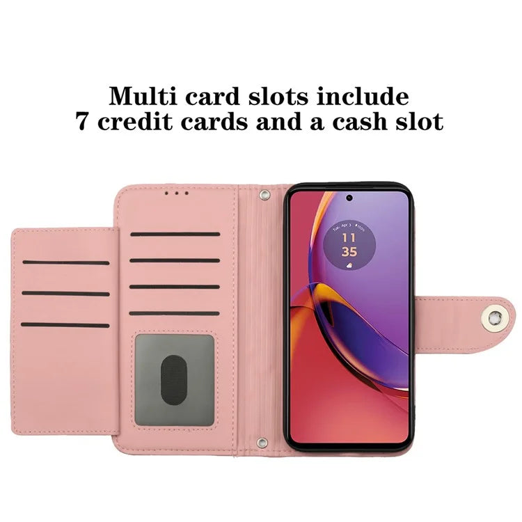 YB Imprinting Series-8 for Motorola Moto G84 5G Magnetic Phone Case Wallet Anti-scratch Cover with 7 Card Slots