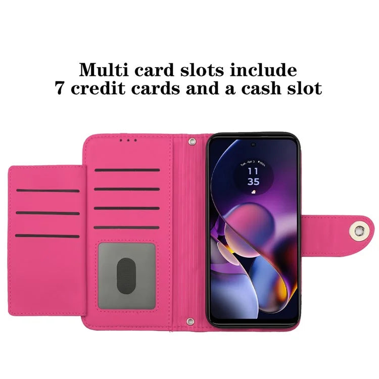 YB Imprinting Series-8 for Motorola Moto G54 5G Case PU Leather Wallet Stand Cover with 7 Card Slots