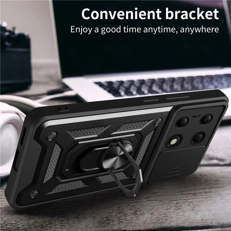 For Xiaomi Redmi Note 13 Pro 4G / Poco M6 Pro 4G Phone Case Slide Lens Guard Bump Proof PC+TPU Shell