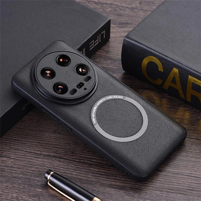 For Xiaomi 14 Ultra Magnetic Case PU Leather Coated TPU Cover Compatible with MagSafe