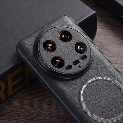 For Xiaomi 14 Ultra Magnetic Case PU Leather Coated TPU Cover Compatible with MagSafe