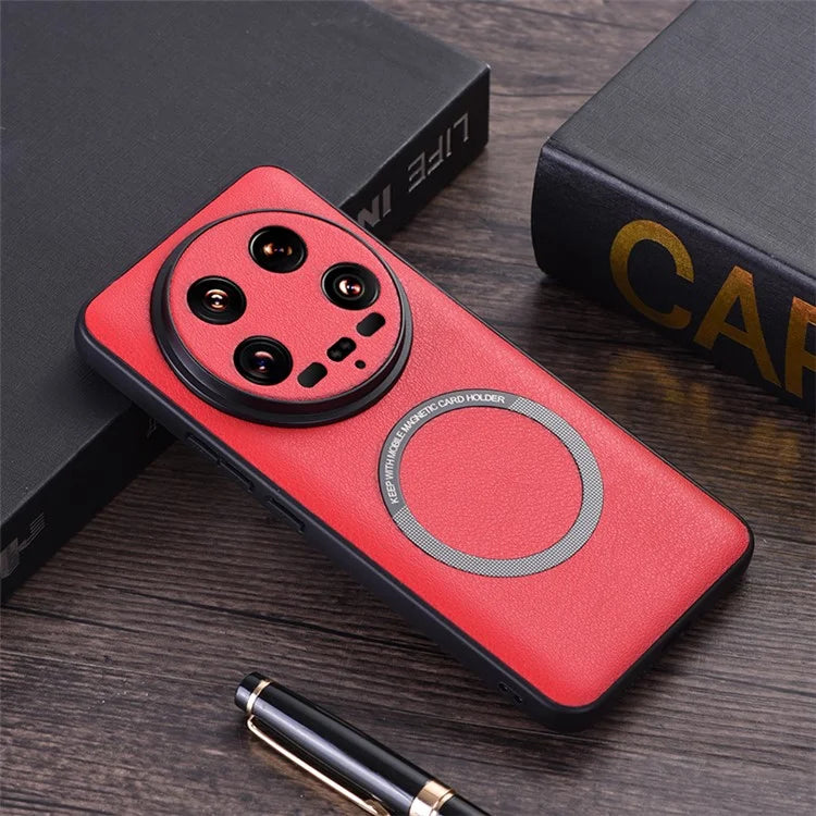 For Xiaomi 14 Ultra Magnetic Case PU Leather Coated TPU Cover Compatible with MagSafe