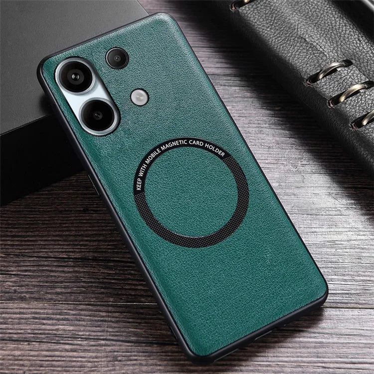 For Xiaomi Redmi Note 13 4G Magnetic Case PU Leather Coated TPU Phone Cover