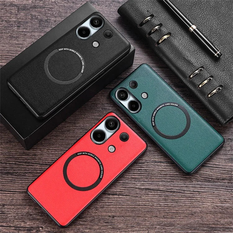 For Xiaomi Redmi Note 13 4G Magnetic Case PU Leather Coated TPU Phone Cover