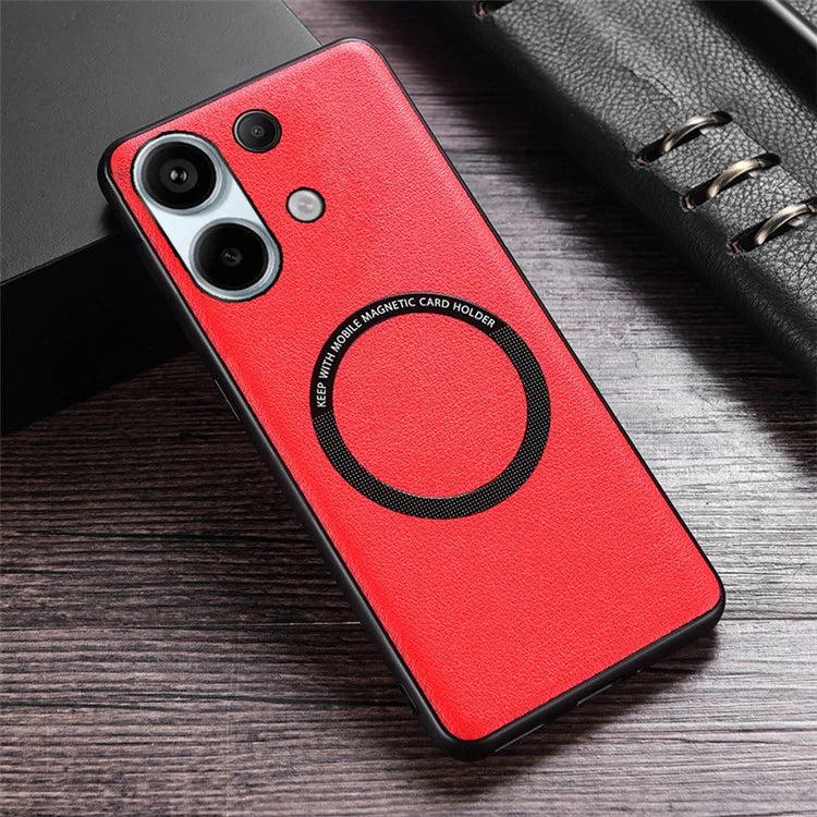 For Xiaomi Redmi Note 13 4G Magnetic Case PU Leather Coated TPU Phone Cover