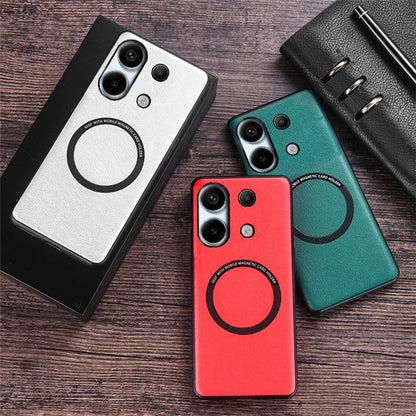 For Xiaomi Redmi Note 13 4G Magnetic Case PU Leather Coated TPU Phone Cover