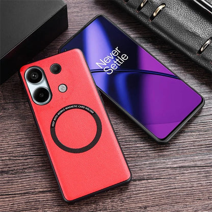 For Xiaomi Redmi Note 13 4G Magnetic Case PU Leather Coated TPU Phone Cover