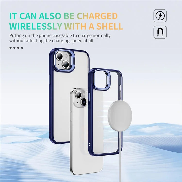 For iPhone 13 / 14 Case TPU+Acrylic Shock-Absorption Phone Cover with Metal Frame