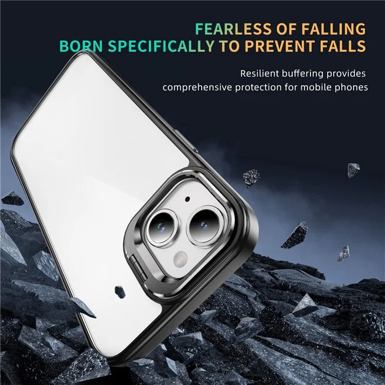 For iPhone 13 / 14 Case TPU+Acrylic Shock-Absorption Phone Cover with Metal Frame