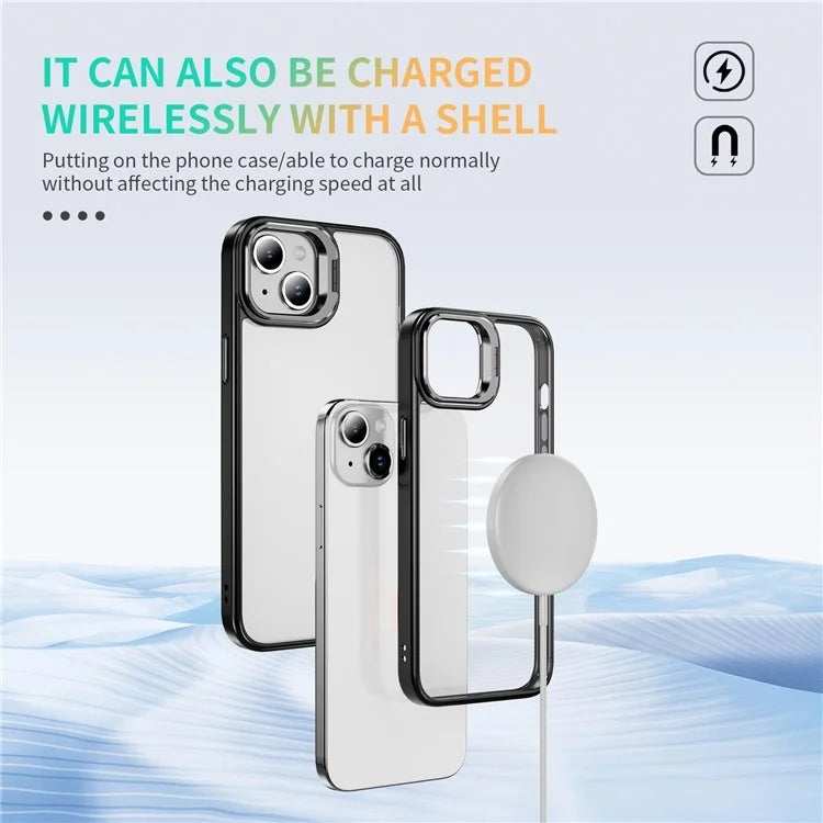 For iPhone 13 / 14 Case TPU+Acrylic Shock-Absorption Phone Cover with Metal Frame