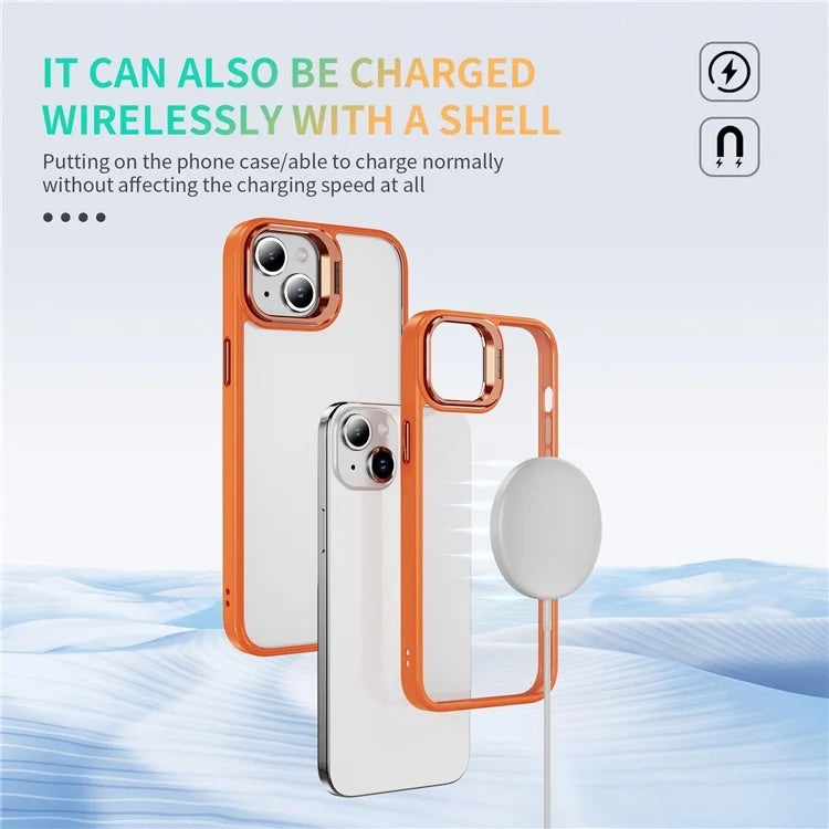 For iPhone 13 / 14 Case TPU+Acrylic Shock-Absorption Phone Cover with Metal Frame