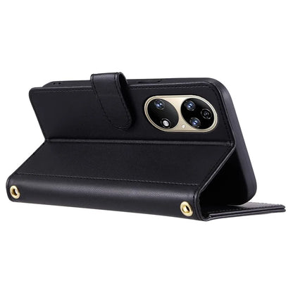 For Huawei P50 4G Case with Shoulder Strap Stand PU Leather Wallet Phone Cover