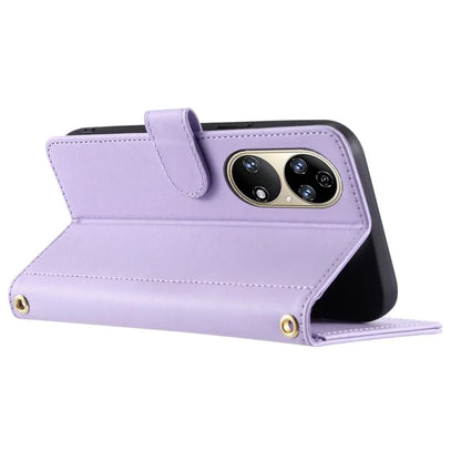 For Huawei P50 4G Case with Shoulder Strap Stand PU Leather Wallet Phone Cover