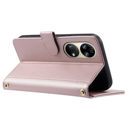 For Huawei P50 4G Case with Shoulder Strap Stand PU Leather Wallet Phone Cover