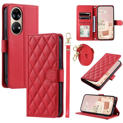 For Huawei P50 4G Case with Shoulder Strap Stand PU Leather Wallet Phone Cover